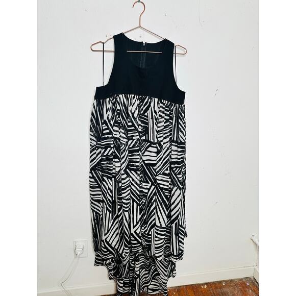 TOCCIN Black White Printed Trapeze High Low Sleeveless Maxi Dress size 20 - Picture 3 of 15